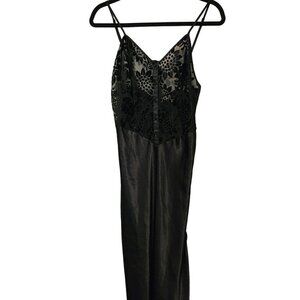 Vtg Lingerie Cacique size 8 long black sexy slip dress velvet lace bodice
